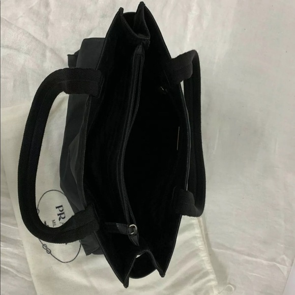 Vintage Prada Black Nylon Triangle Logo Tote Bag Authentic GUC - Picture 5 of 9